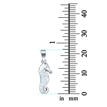 Seahorse Charm Pendant Lab Created White Opal 925 Sterling Silver